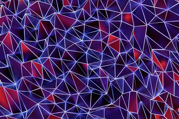Poster - 3D rendering. Red and purple pattern of triangles of different shapes. Minimalistic pattern of simple shapes, similar to the tops of mountains. Bright creative symmetric texture