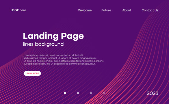 Abstract purple background with lines. The minimal layout design template. Vector, 2023