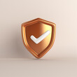 Gold shield with check mark, secured protection concept, 3d rendering illustration