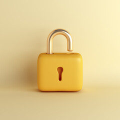 Fototapete - Yellow padlock cartoon style, 3d rendering illustration