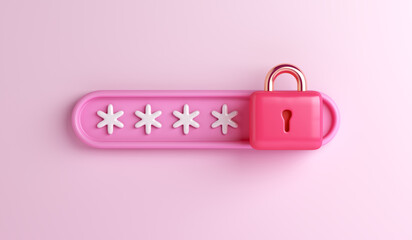 Fototapete - Password secure login access with padlock, 3d rendering illustration