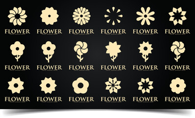 Wall Mural - Collection of trendy flower icons in flat style. abstract flower icons isolated on black background