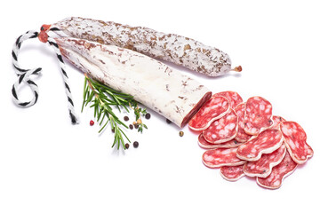 Wall Mural - Spanish Fuet thin dried salami sausage isolated on a white background