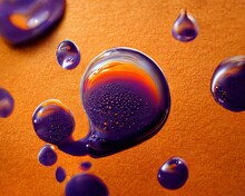 Abstract Background Of Purple Droplet On Orange Background. 3d Art.