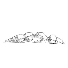 Sticker - mountain old hand drawn vector. landscape nature, forest valley, adventure climbing, hill explore mountain old sketch. isolated black illustration