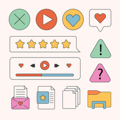 Fototapete - Set of retro stickers. 90s retro vaporwave old desktop user interface elements. Cute nostalgic computer ui, vintage aesthetic icons and windows vector set. stock stylish graphics.