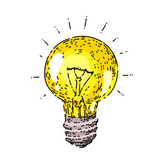 Poster - bulb idea hand drawn vector. light lamp, creative energy solution, power bright bulb idea sketch. isolated color illustration