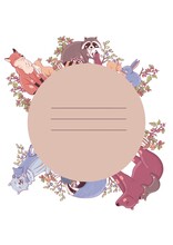 A Daily Planner, A Checklist Template With Forest Animals. Title Page, Cover. Wolf, Fox, Raccoon, Hare, Bear, Badger With Plants, Wild Berry.