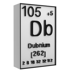 Wall Mural - Dubnium,Phosphorus on the periodic table of the elements on white blackground,history of chemical elements, represents the atomic number and symbol.,3d rendering