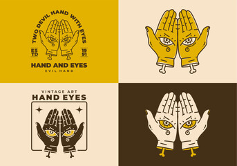 vintage art illustration of two hand with eyes