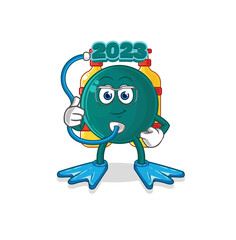 Sticker - 2023 diver cartoon. cartoon mascot vector