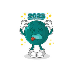 Sticker - 2023 dizzy head mascot. cartoon vector