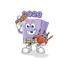 Wall Mural - new year scottish with bagpipes vector. cartoon character