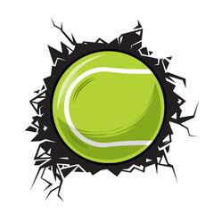 Wall Mural - tennis ball cracked wall. tennis club graphic design logos or icons. vector illustration..