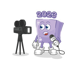 Sticker - new year tv reporter cartoon. cartoon mascot vector