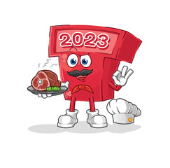 Canvas Print - new year 2023 chef with meat mascot. cartoon vector