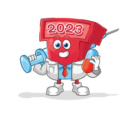 Poster - new year 2023 doctor holding medichine and injection