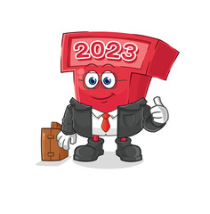 Canvas Print - new year 2023 office worker mascot. cartoon vector