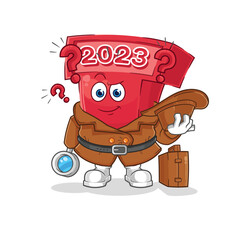 Sticker - new year 2023 detective vector. cartoon character