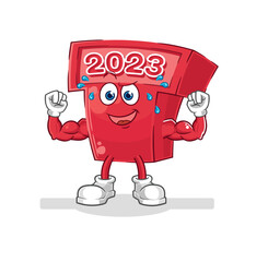 Wall Mural - new year 2023 muscular cartoon. cartoon mascot vector