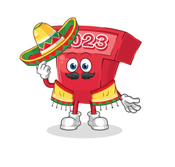 Poster - new year 2023 Mexican culture and flag. cartoon mascot vector