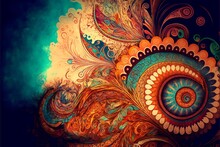 Bohemian (boho) Background With Spiral, Generative Art 