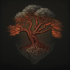 Poster - Mysterious illustration of the tree of life on a black background