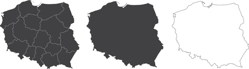 Wall Mural - set of 3 maps of poland - vector illustrations