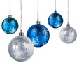 © Anterovium - Five silver and blue christmas decoration balls hanging isolated