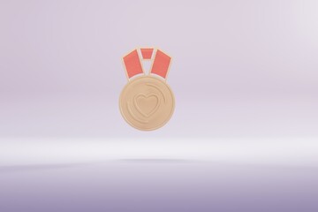 Aufkleber - Beautiful illustration Golden Heart medal symbol icons on a bright pink  background. 3d rendering illustration. Background pattern for design.