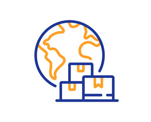 Poster - International delivery line icon. Logistic service sign. Export freight boxes symbol. Colorful thin line outline concept. Linear style international delivery icon. Editable stroke. Vector