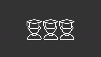 Sticker - Animated students white line icon. Group of scholars with mortarboards. Graduation ceremony. Seamless loop HD video with alpha channel on transparent background. Motion graphic design for night mode