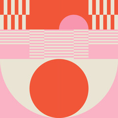 Fototapete - Modern vector abstract  geometric background with circles, rectangles, squares and stripes  in retro Bauhaus style. Pastel colored