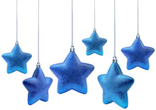 Blue Roundish Christmas Stars Hanging Isolated