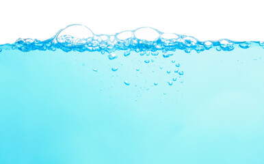 Wall Mural - Blue water and bubbles of water isolated on white background.