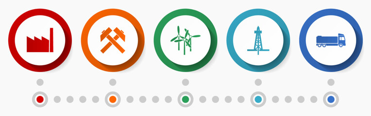 Poster - Industry vector icon set, energy flat design web buttons,  technology concept infographic template