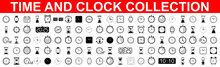 Time And Clock Icons BIG Set. Clocks Icon Collection Design. Horizontal Set Of Analog Clock Icon Symbol .Circle Arrow Icon.Vector Illustration.