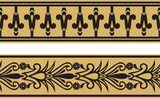 .Vector set of two gold seamless Egyptian border. Endless Ornaments of Ancient Egypt. Geometric African frame.