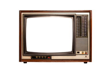 Front view of retro old TV with blank screen isolated on white background. Clipping path included