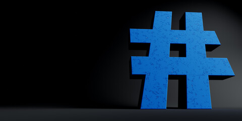 Poster - The Hashtag symbol concept. Mighty hashtag. View from the ground to a large scale hashtag. 3D Rendering