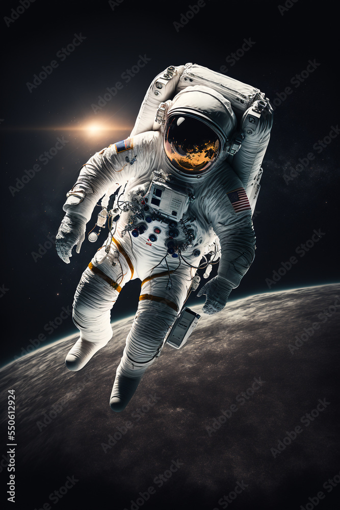 Astronaut floating alone in the void of space, Astronaut at spacewalk, Science fiction wallpaper 3D Illustration