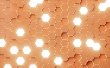 Poster - Orange hexagonal background pattern, 3d rendering.