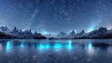 Fototapeta Do akwarium - Icy blue landscape with lake and mountains