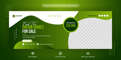 Wall Mural - Home for sale real estate social media Facebook cover banner template