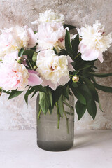 Wall Mural - vase with pink peonies on the table