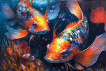 Illustration Of Koi Carps, Fish Wallpaper, Close-up, Underwater