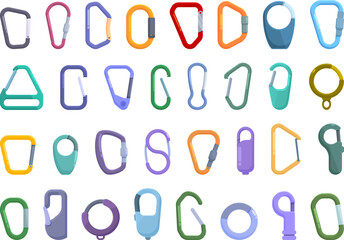 Poster - Carbine icons set cartoon vector. Carabine clip. Hook climber