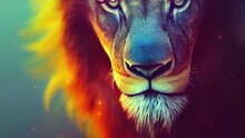 Lion Animal. Lion Portrait. Digital Art Style, Illustration Painting.