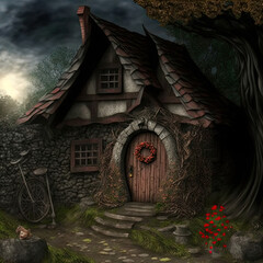 Wall Mural - Fairytale house where gnomes, goblins, fairies, elves and other magical creatures live.
