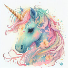 Unicorn Illustration For Children Design. Rainbow Hair. Isolated. Cute Fantasy Animal.